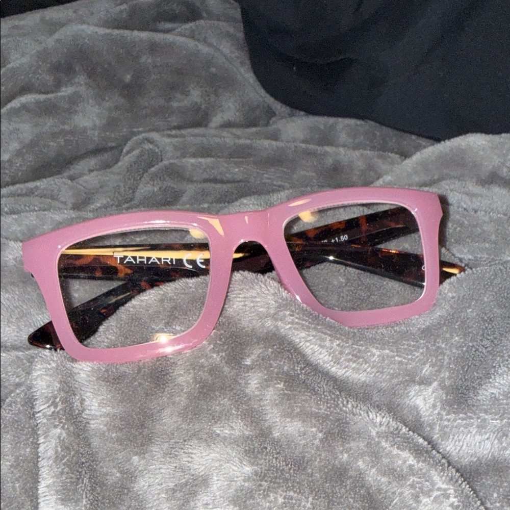 Tahari Rose Pink Square Eyeglasses with Tortoiseshell Temples